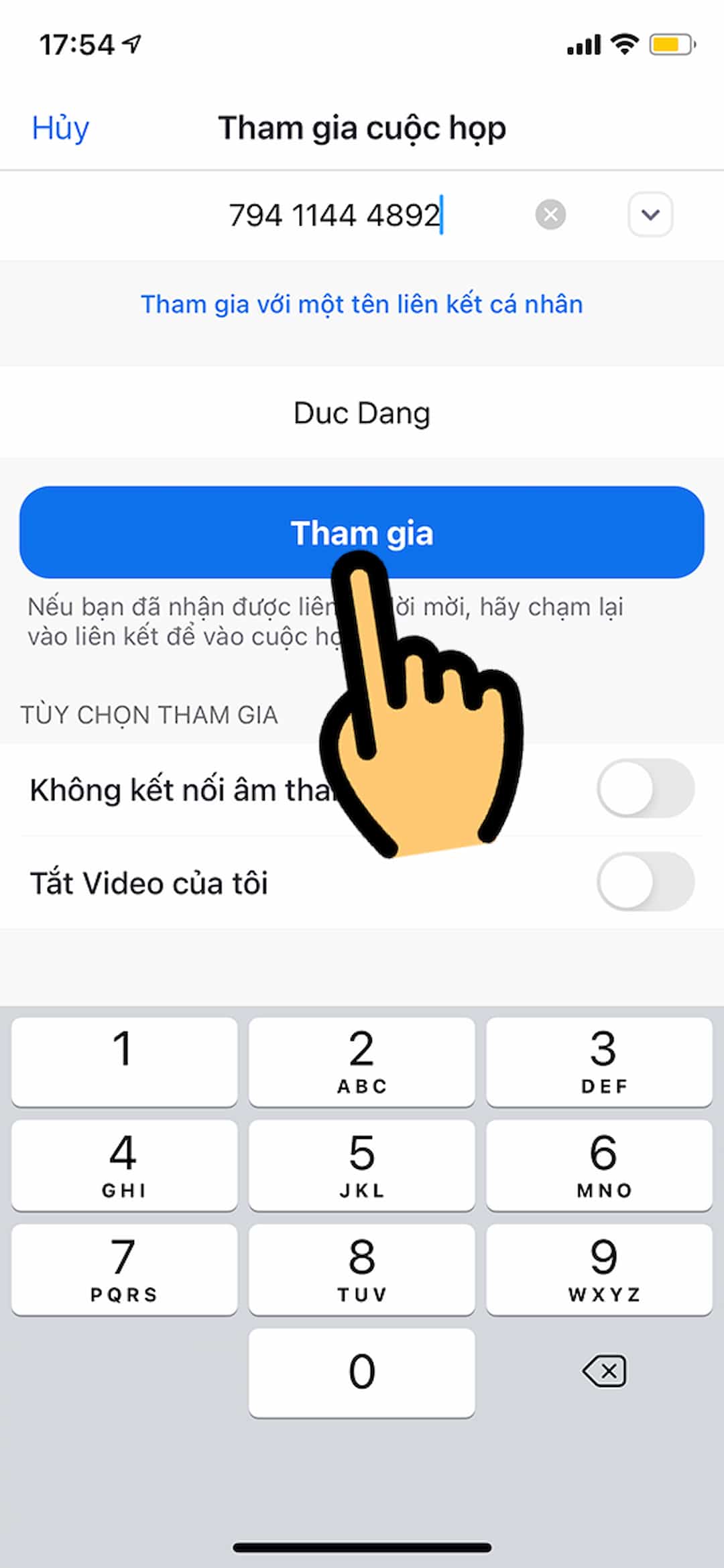 Nhập Meeting ID và đặt tên